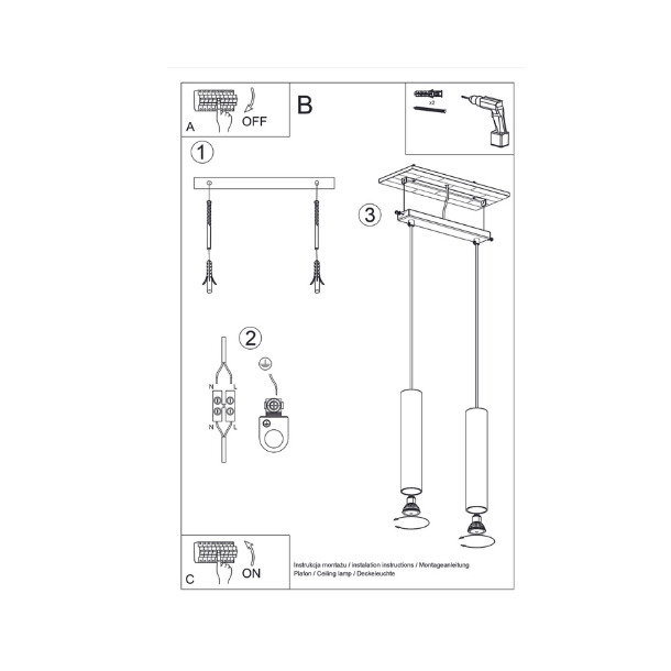 Pendel dobbelt LAGOS, hvid cylinder pendel til GU10 pre 
