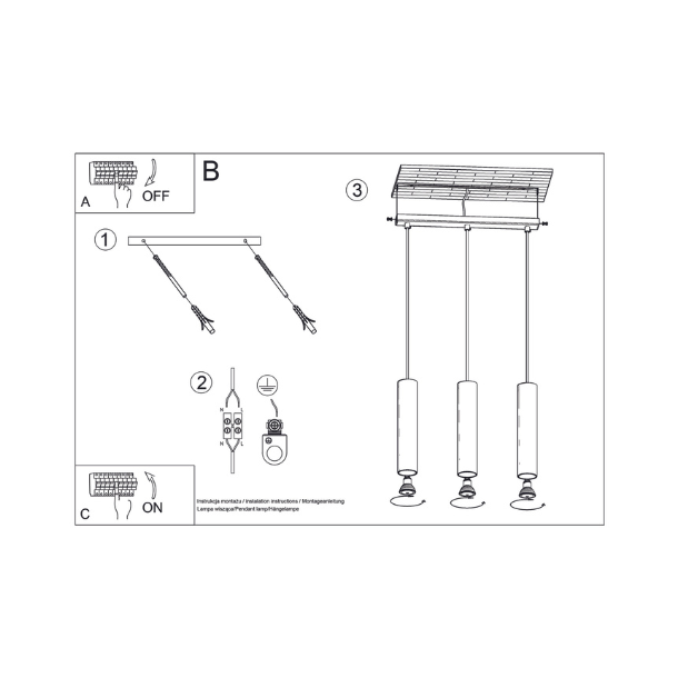 Pendel Trippel LAGOS, hvid cylinder pendel til GU10 pre 