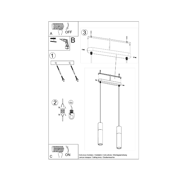 Pendel, sort PABLO dobbelt, 2 x GU10 pendler