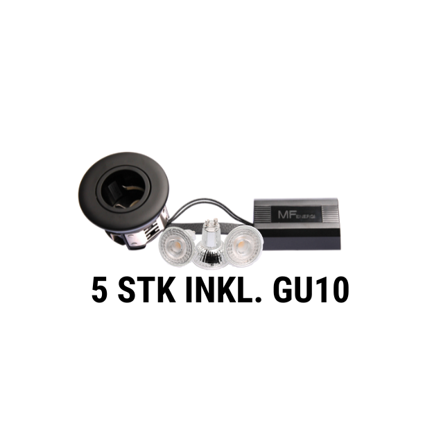 Punto GU10 Mat sort indoor 5 stk. inkl. lyskilder