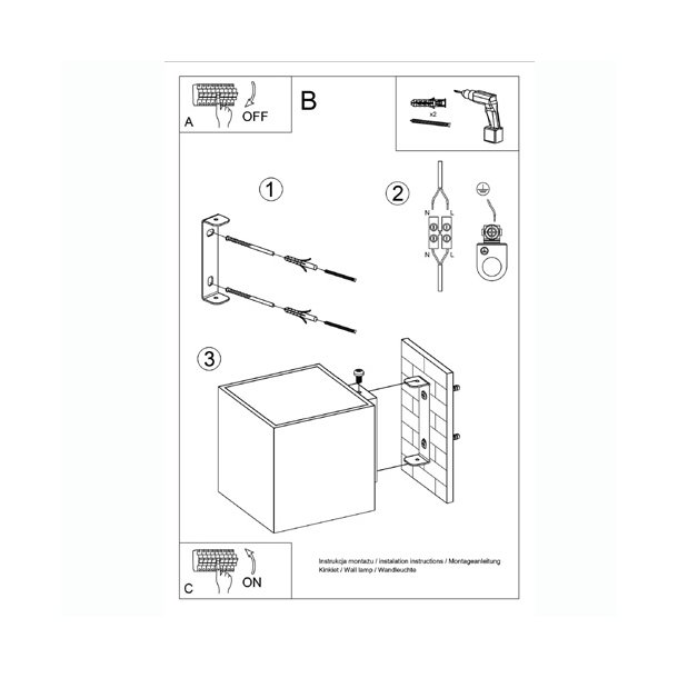 Beton/Concreate Vglampe,  Kube model med up/down light, QUAD
