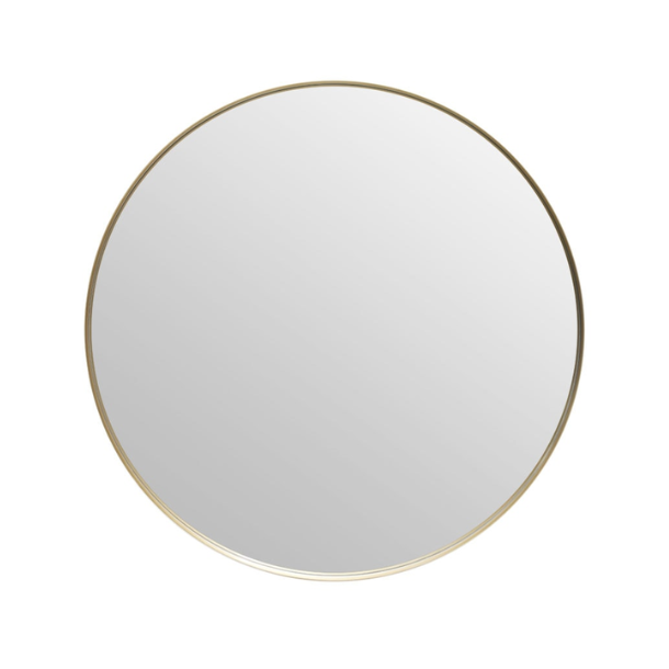 Casse, rundt spejl med messing ramme
