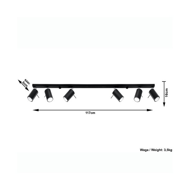 Ring, spotlampe, skinne med 6 Gu10 spot